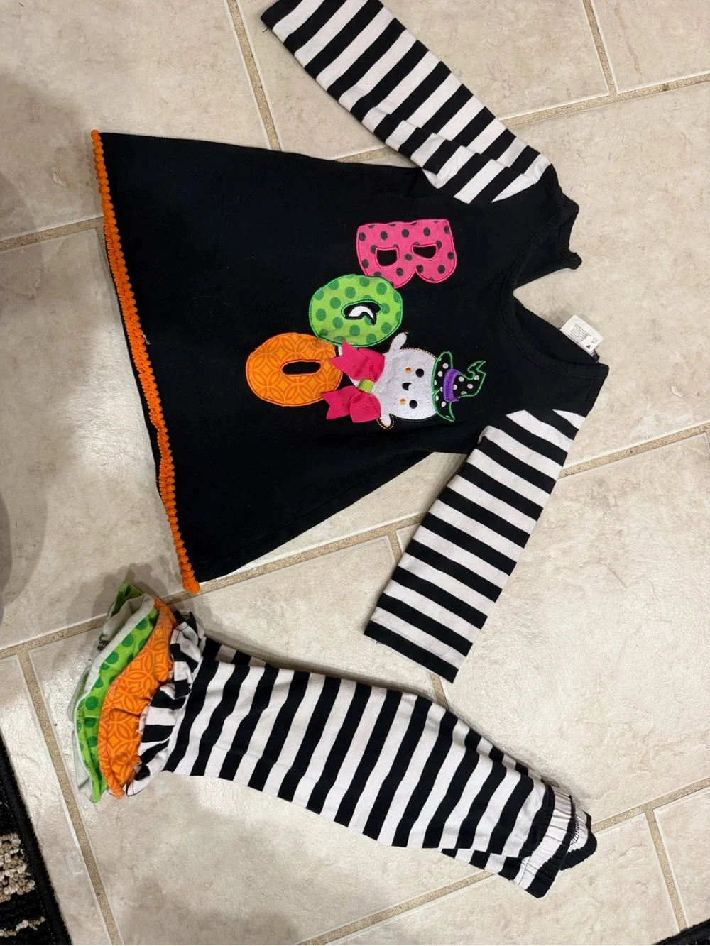 Emily Rose Black Striped Boo Witch Dress Set with Colorful Appliqués